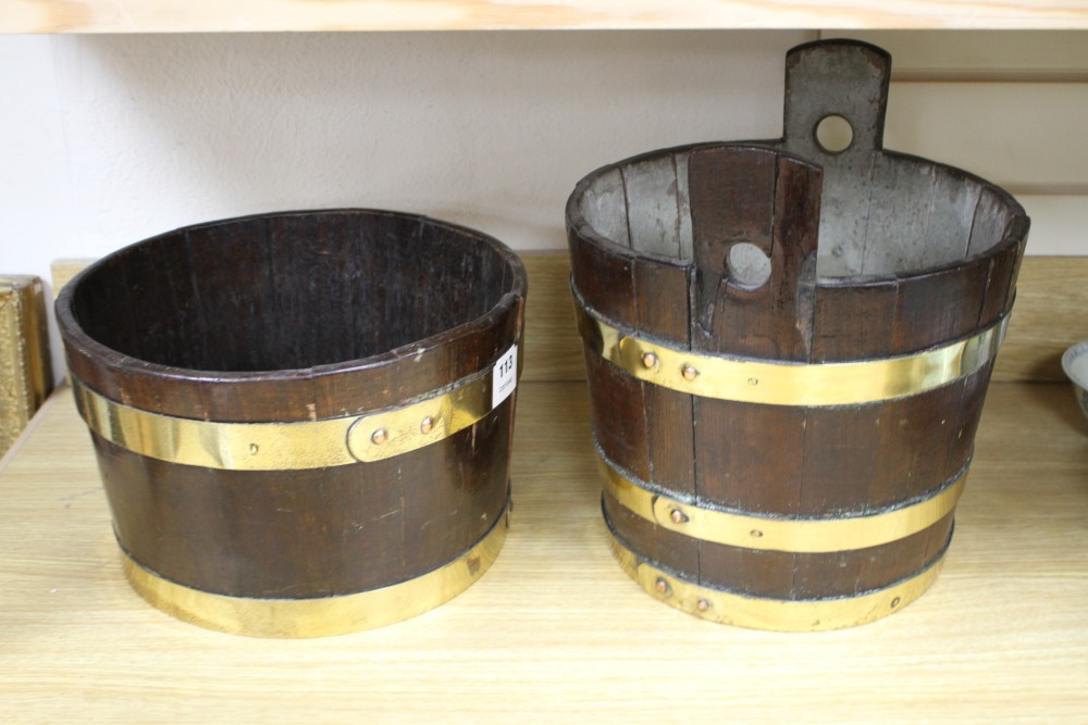 Two brass bound wooden tubs, diameter 33cm and 31cm